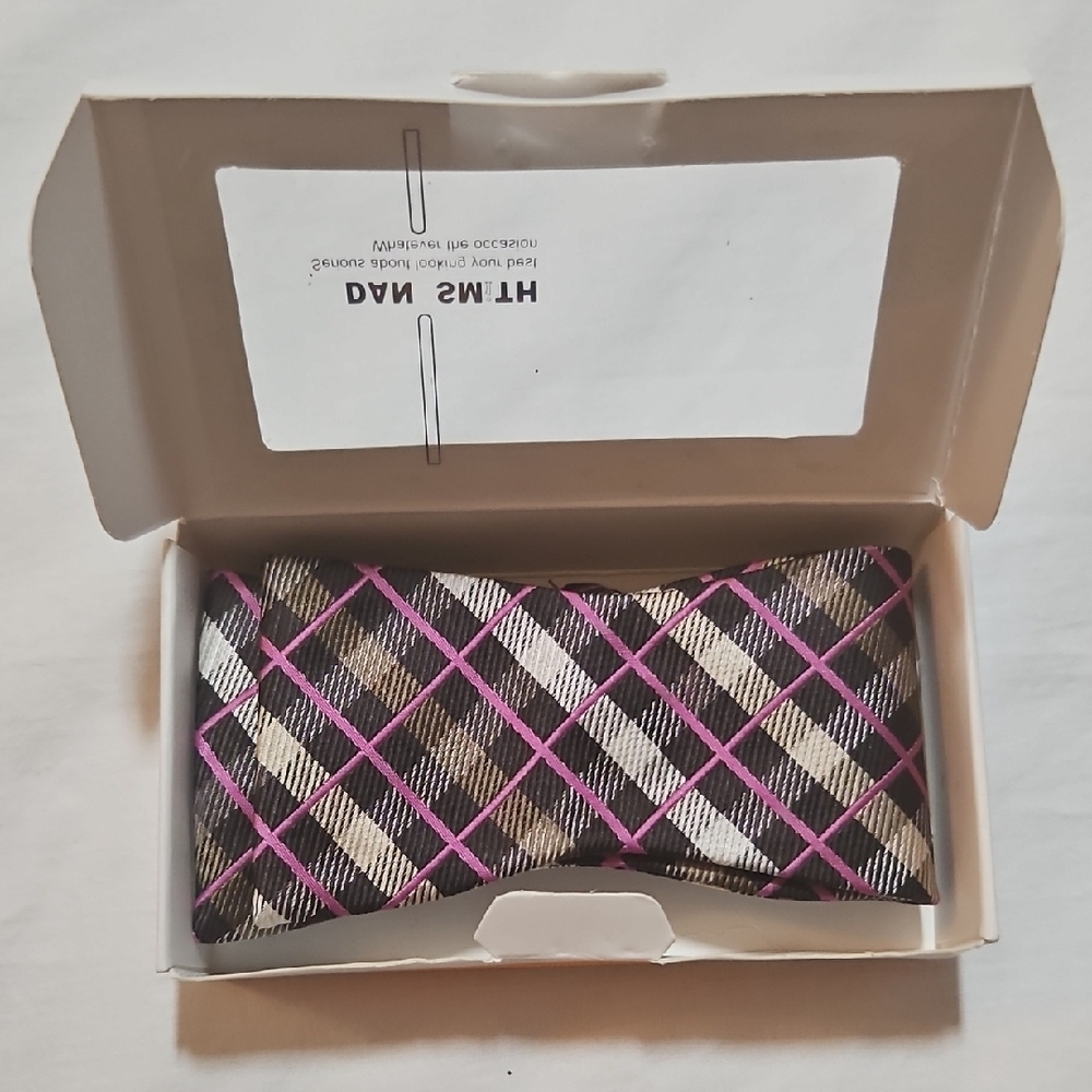 NEW Dan Smith Bow Tie in Gift Box Black Purple Silver Stripe Microfiber Handmade
